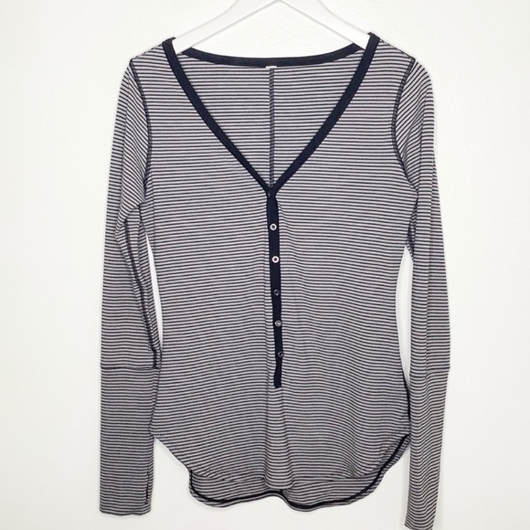 Lululemon Stiped Awesoma V-Neck Henley Top - Picture 2 of 6